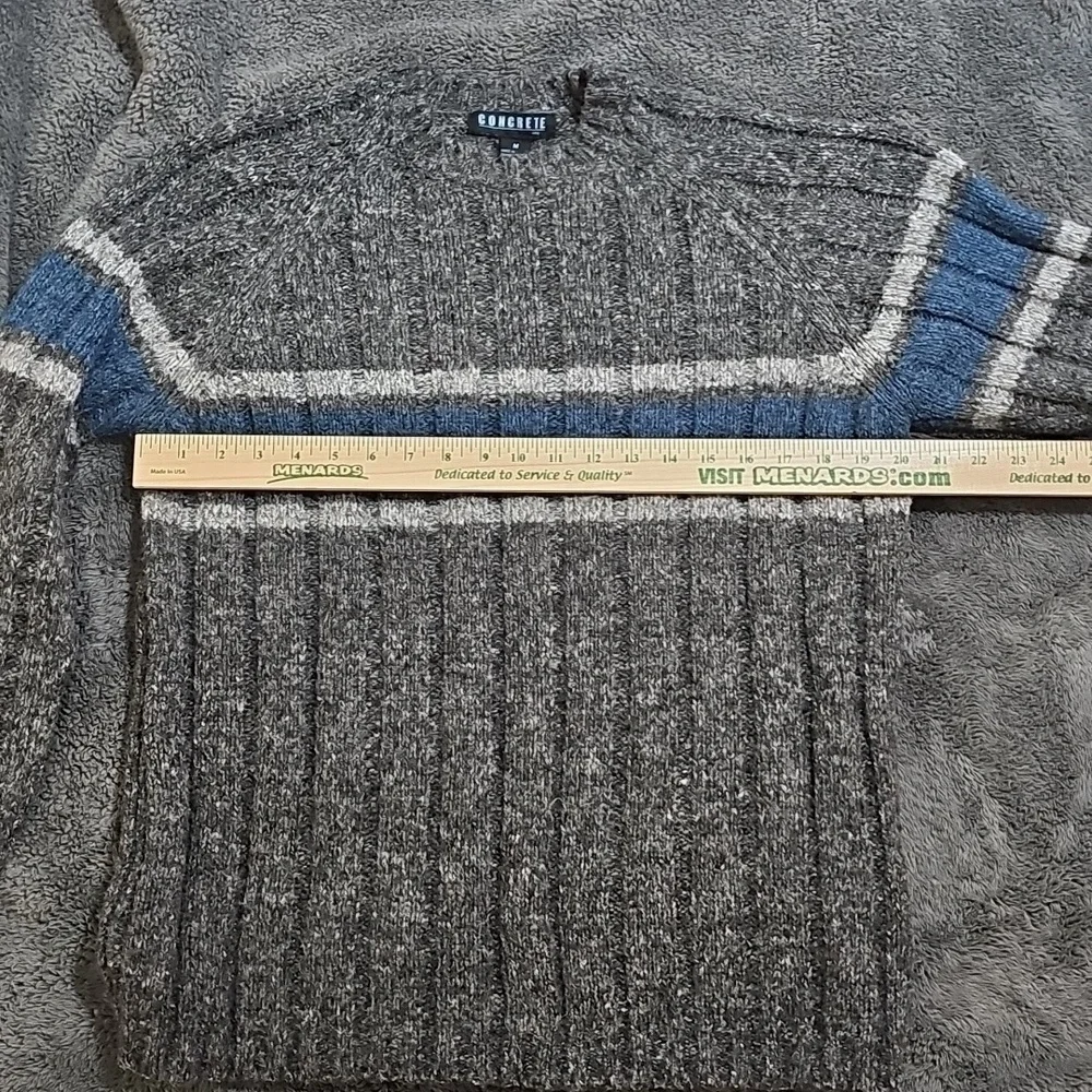 Vintage Concrete Mix Chunky Knit Wool Blend Gray Stripe Sweater Men's Size M